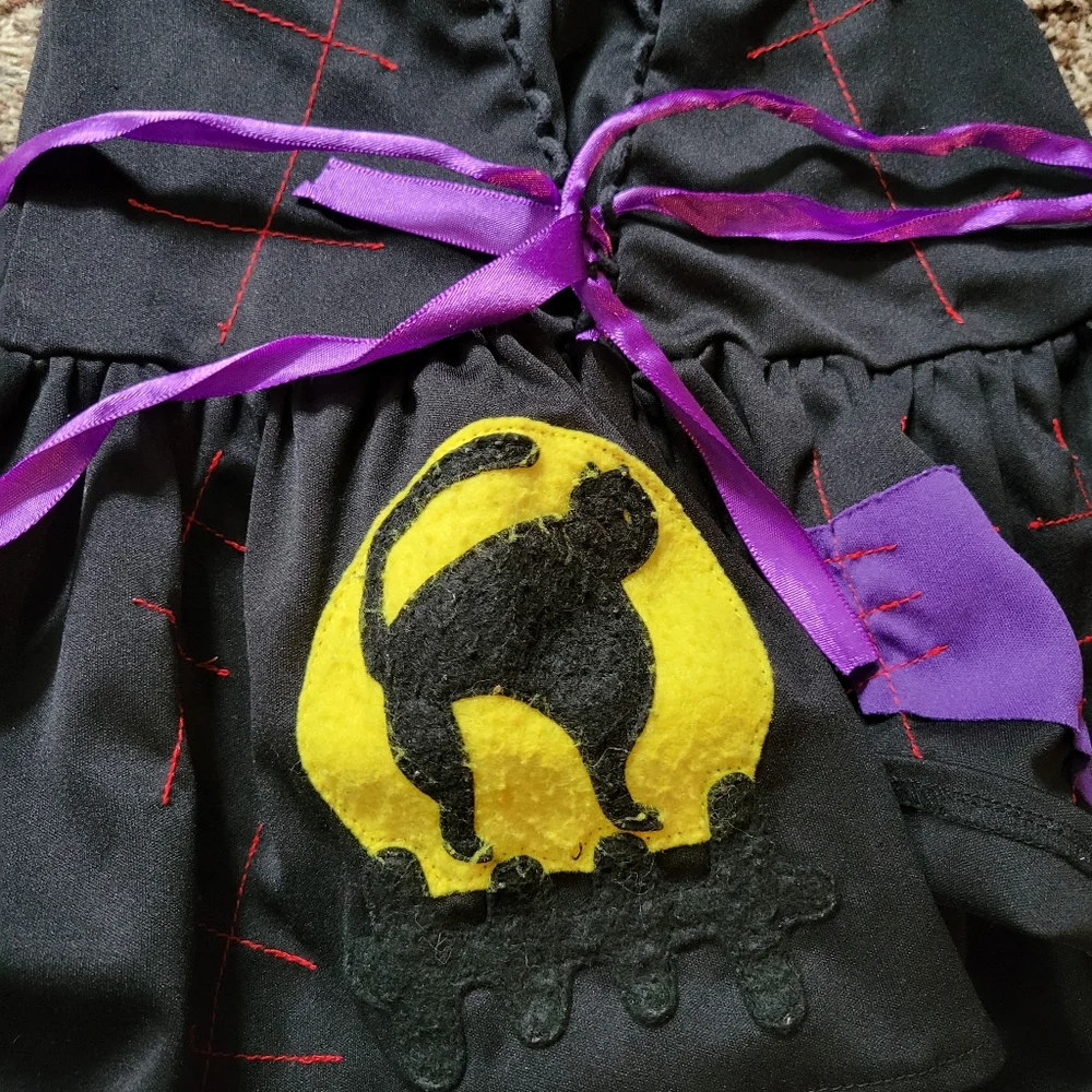3t small witch costume girls purple black cat dress up halloween outfit - Picture 4 of 6
